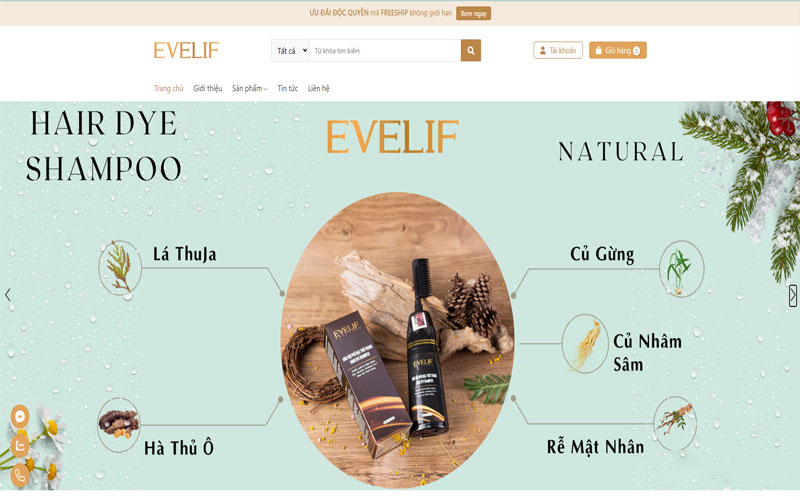 Mẫu giao diện website mỹ phẩm Evelif